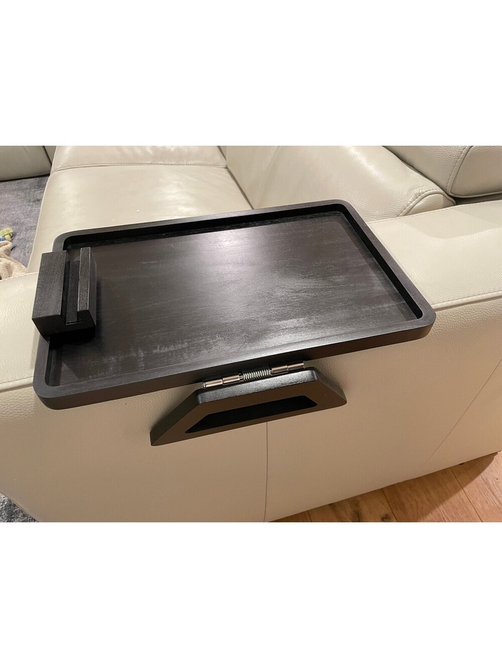 Acacia Wood Armrest Tray with Phone Holder and Non-Slip Backing